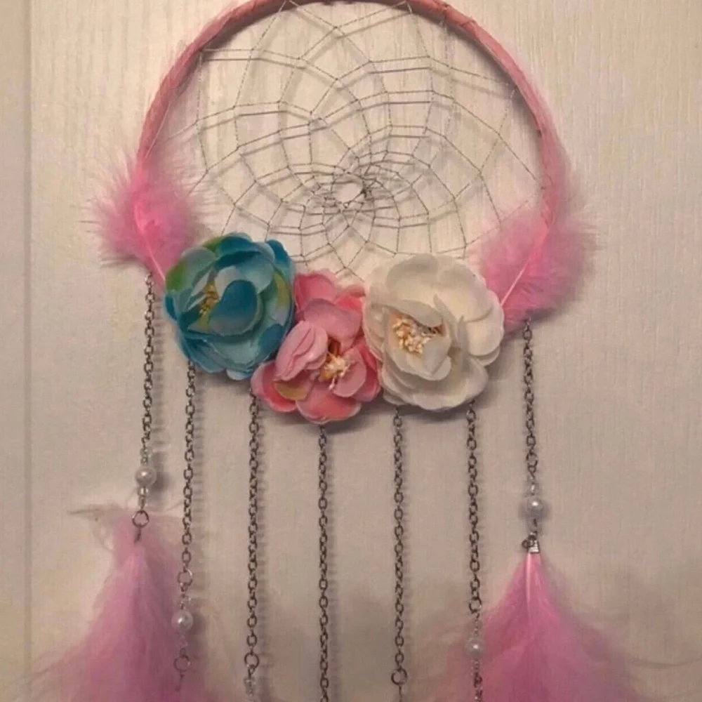 Pink Feather Floral Dreamcatcher Wall Decor